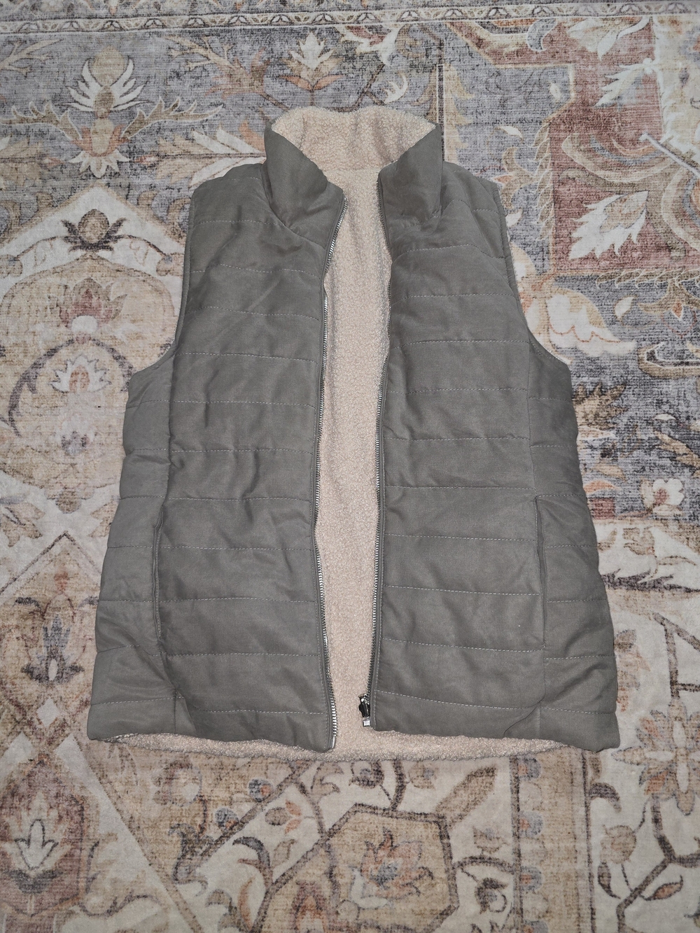 entro Olive Quilted Sherpa-Lined Vest